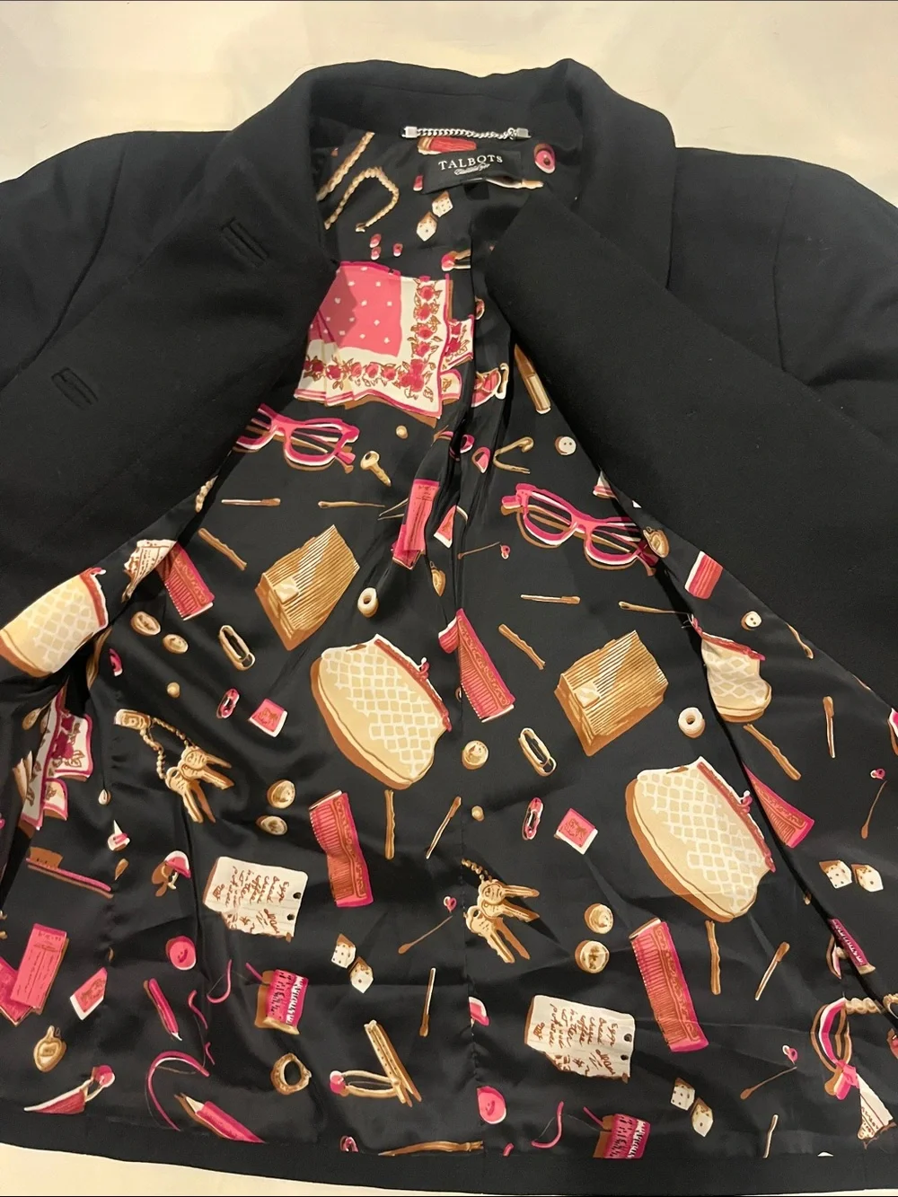 Talbots Black Women's Two-Piece Blazer and pencil dress Set with Printed Lining
